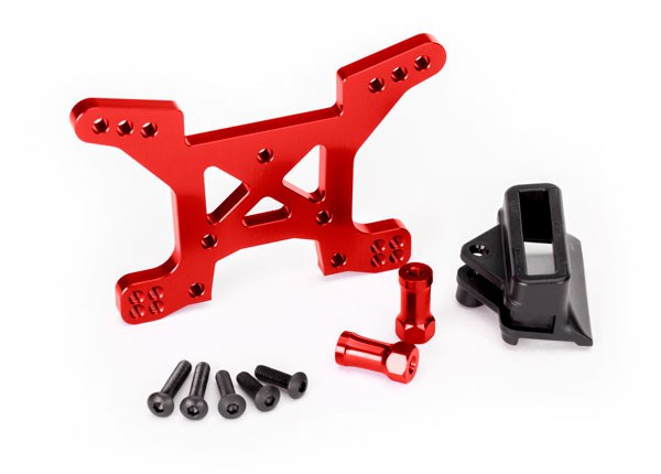 Traxxas 6739R Shock tower front 7075-T6 aluminum (red-anodized) (1)/ body mount bracket (1) - Hobby City NZ