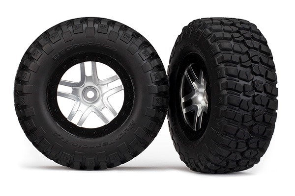 Traxxas 6873 - Tires & wheels assembled glued SCT Split-Spoke satin chrome black beadlock style (7540671054061)