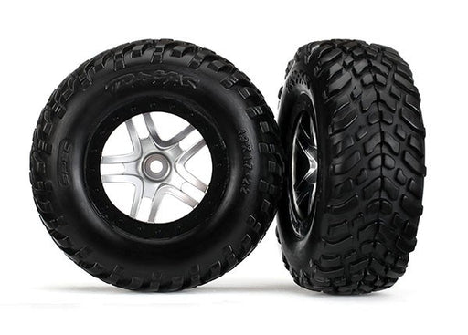 Traxxas 6892 - Tires & Wheels Glued Satin Chrome Black Beadlock Style Wheels (2) (4Wd F/R 2Wd Rear) (8338404212973)