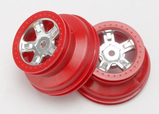 Traxxas 7072A - Wheels SCT Satin Chrome Red Beadlock Style Dual Profile (1.8" inner 1.4" outer) (2) (7521354776813)