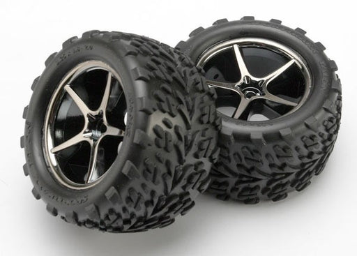 Traxxas 7174A - Tires and wheels assembled glued (Gemini black chrome wheels Talon tires foam inserts) (2) (7521354809581)