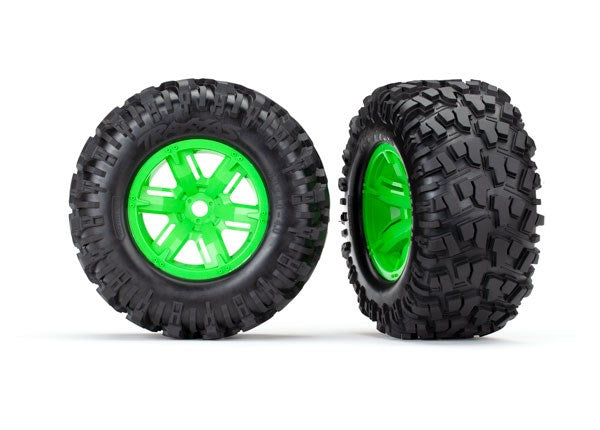 Traxxas 7772G X-Maxx green wheels Maxx AT tires (2)