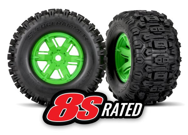 Traxxas 7774G Tires & wheels assembled X-Maxx green wheels