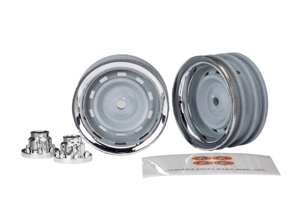 Traxxas 8165 Wheels 1.9' chrome (2)/ center caps (2)/ decal sheet (requires #8255A extended stub axle) - Hobby City NZ