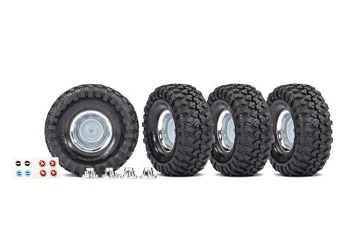 TRAXXAS 8166X Tires and wheels assembled glued (1.9' chrome wheels Canyon Trail) (4) (8120450973933)