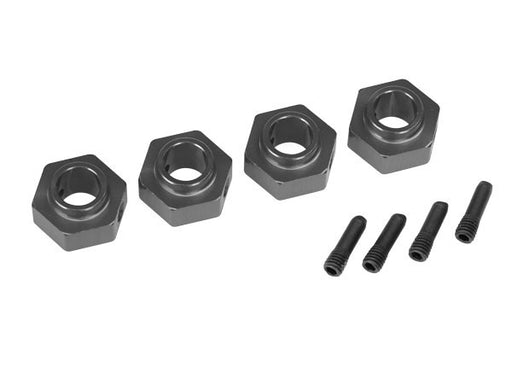 Traxxas 8269A Wheel hubs 12mm hex 6061-T6 aluminum (charcoal gray-anodized) (4)/ screw pin (4) (7650719695085)