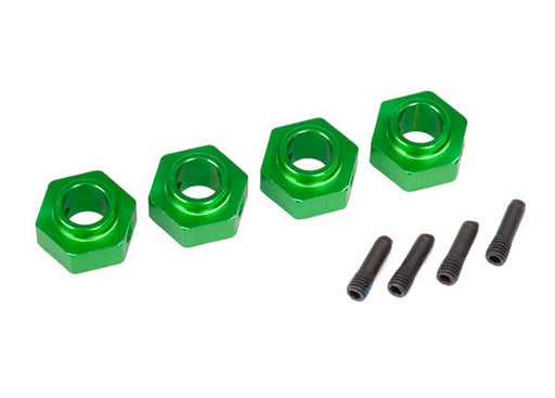 Traxxas 8269G Wheel hubs 12mm hex 6061-T6 aluminum (green-anodized) (4)/ screw pin (4) (7650719826157)