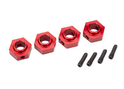 Traxxas 8269R Wheel hubs 12mm hex 6061-T6 aluminum (red-anodized) (4)/ screw pin (4) (7650719891693)