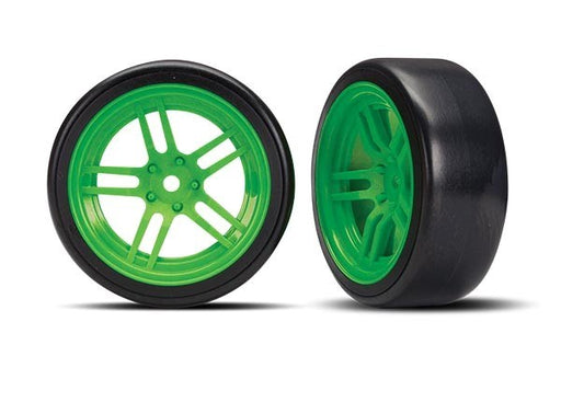 Traxxas 8376G - Tires And Wheels Assembled Glued (Split-Spoke Green Wheels 1.9' Drift Tires) (Front) (789140865073)