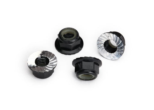 Traxxas 8447A - Nuts 5Mm Flanged Nylon Locking (Aluminum Black-Anodized Serrated) (4) (789141749809)