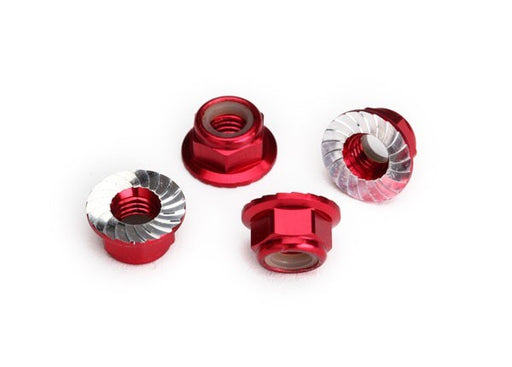 Traxxas 8447R - Nuts 5Mm Flanged Nylon Locking (Aluminum Red-Anodized Serrated) (4) (789141815345)