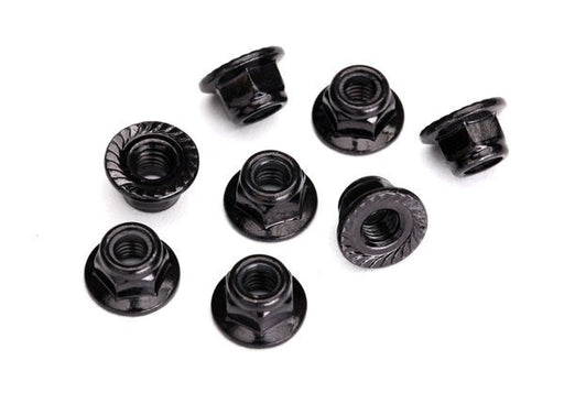 Traxxas 8447 - Nuts 5mm flanged nylon locking (steel black serrated) (8) (789141717041)