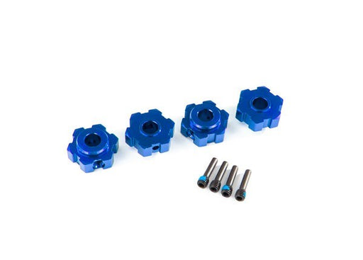 Traxxas 8956X Wheel hubs hex aluminum (blue-anodized) (4)/ 4x13mm screw pins (4) (7654628131053)