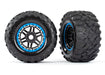 Traxxas 8972A Black/Blue beadlock style wheels Maxx MT tires foam inserts (2) (7637929001197)