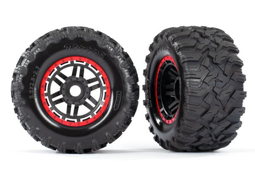 Traxxas 8972R Black/Red beadlock style wheels Maxx MT tires foam inserts (2) (7637929099501)