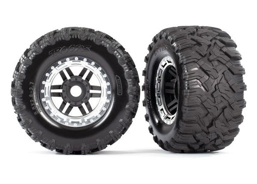 Traxxas 8972X Black satin chrome beadlock style wheels Maxx MT tires (7637929361645)