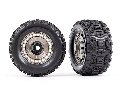Traxxas 9572A Tires and wheels assembled glued (3.8' satin black chrome wheels Sledgehammer tires) (8120442126573)