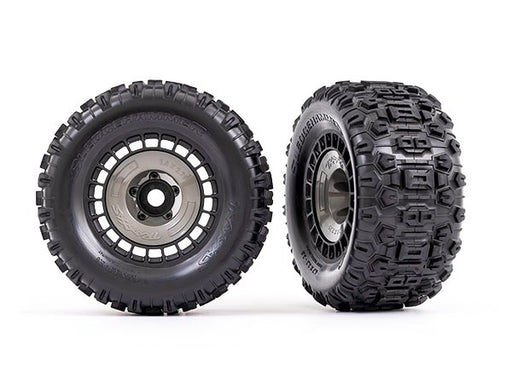 Traxxas 9572 Tires and wheels assembled glued (3.8' black wheels gray wheel covers) (8120442028269)