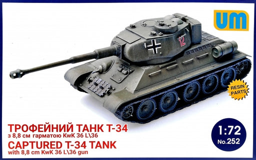 Unimodel 252 1/72 Captured T34 tank with 88cm kWk 36l/36 gun - Hobby City NZ (8967486079213)