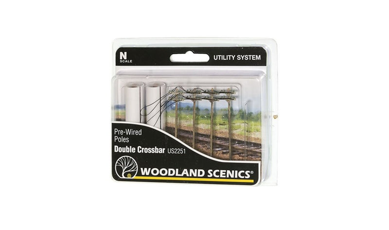 Woodland Scenics US2251 N Wired Poles Double Crossbar