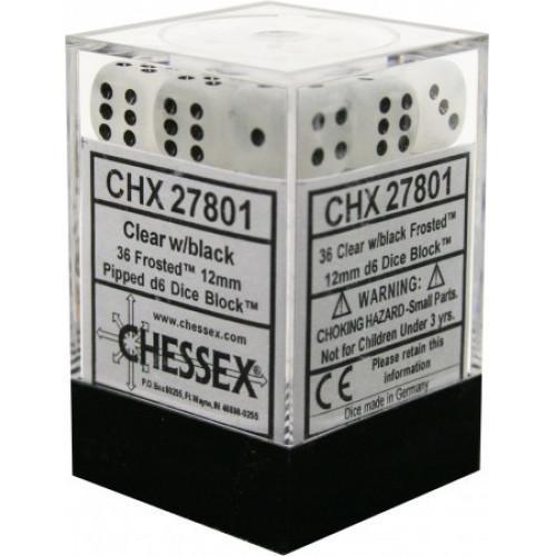 Chessex 27801 Frosted 12mm d6 Clear/black Dice Block (36 dice) (9003738857709)