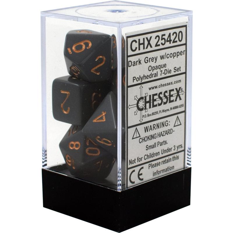 Chessex 25420 Opaque Polyhedral Dark Grey/copper 7-Die Set (9003717787885)