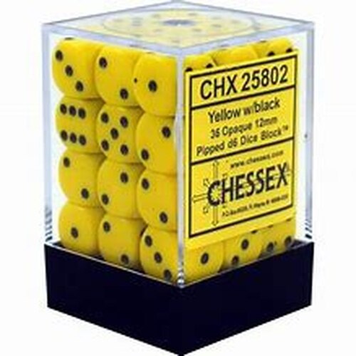 Chessex 25802 Opaque 12mm d6 Yellow/black Dice Block (36 dice) (9003720507629)