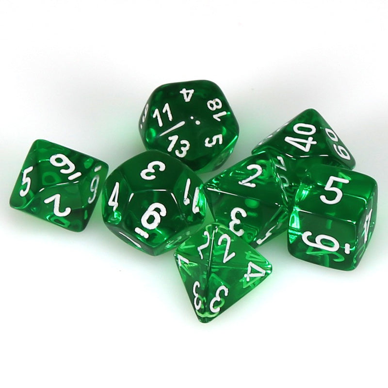 Chessex 23075 Translucent Polyhedral Green/white 7-Die Set (9003707039981)