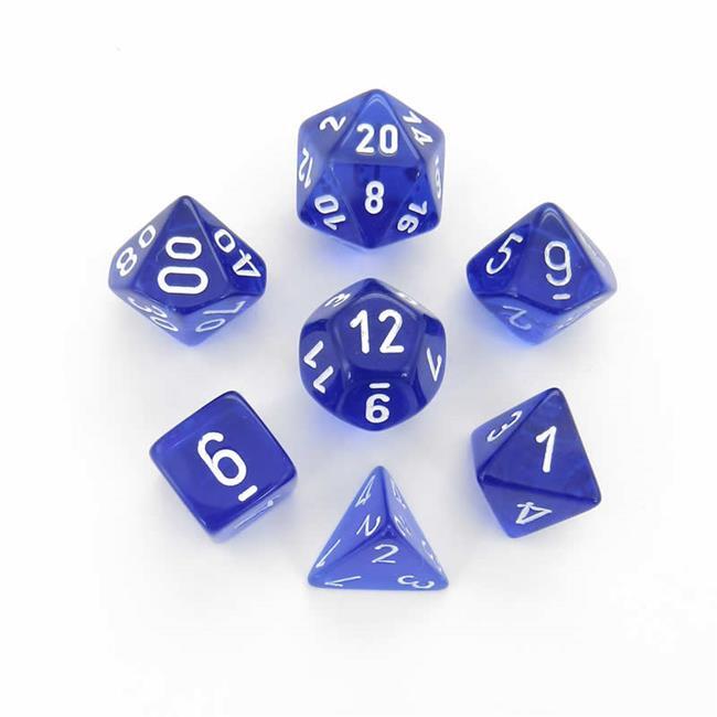 Chessex 23076 Translucent Polyhedral Blue/white 7-Die Set (9004784484589)