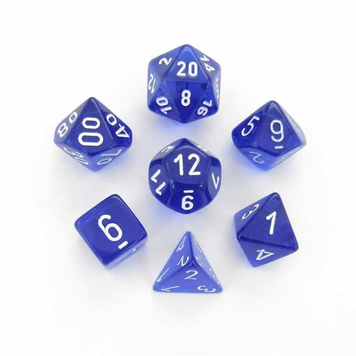 Chessex 23076 Translucent Polyhedral Blue/white 7-Die Set (9004784484589)