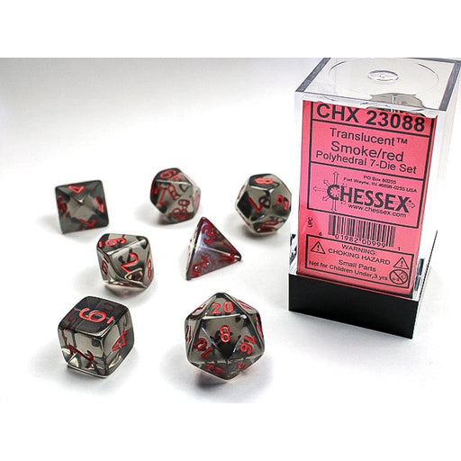 Chessex 23088 Translucent Polyhedral Smoke/red 7-Die Set (9003707433197)