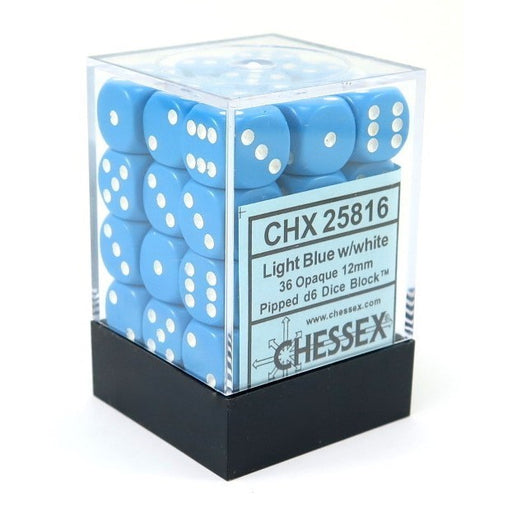 Chessex 25816 Opaque 12mm d6 Light Blue/white Dice Block (36 dice) (9003721294061)