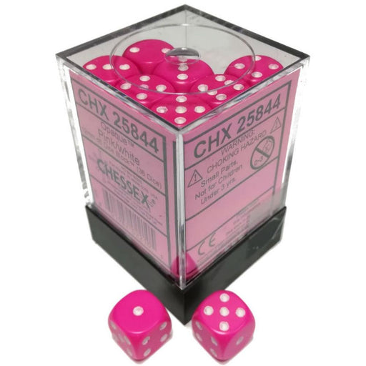 Chessex 25844 Opaque 12mm d6 Pink/white Dice Block (36 dice) (9003721752813)