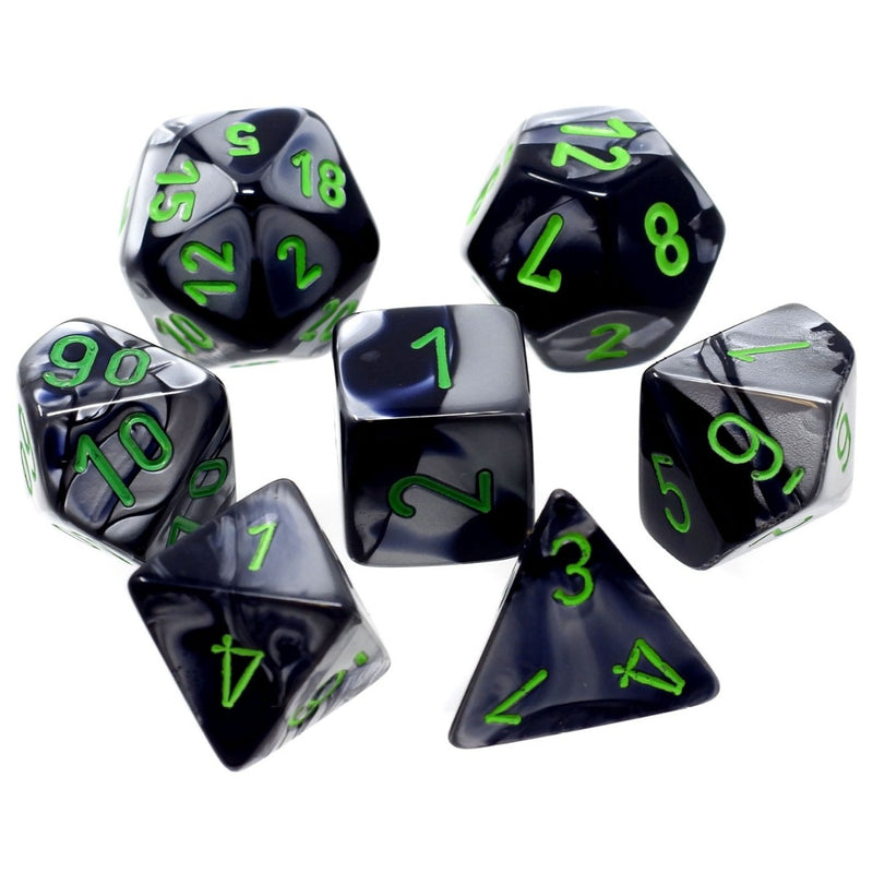 Chessex 26445 Gemini Polyhedral Black-Grey/green 7-Die Set (9003855184109)