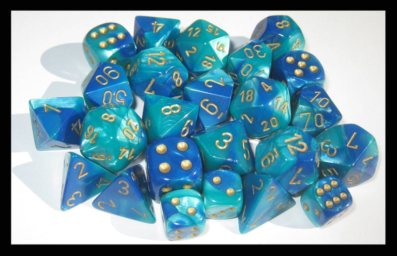 Chessex 26859 Gemini 12mm d6 Blue-Teal/gold Dice Block (36 dice) (9003729846509)