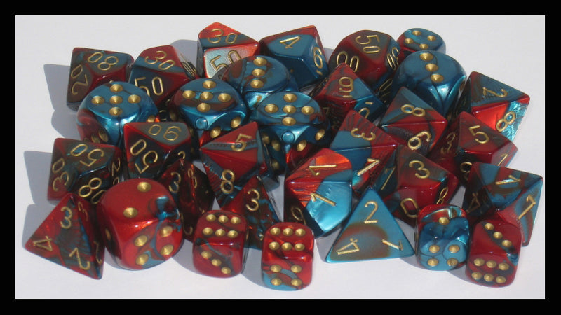 Chessex 26862 Gemini 12mm d6 Red-Teal/gold Dice Block (36 dice) (9003729944813)