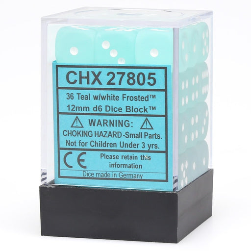 Chessex 27805 Frosted 12mm d6 Teal/white Dice Block (36 dice) (9003739021549)