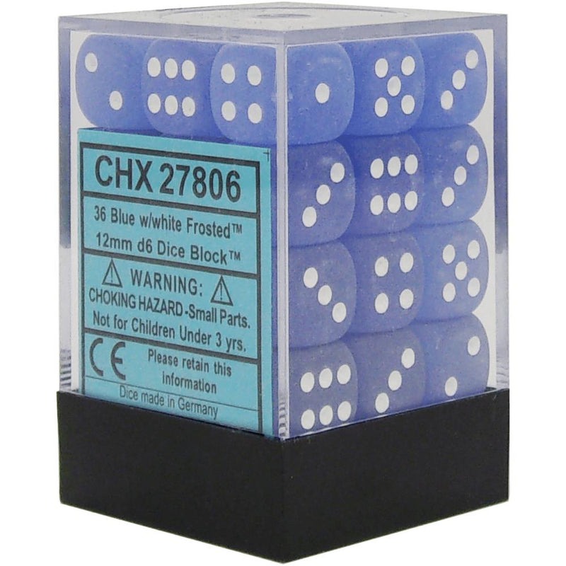 Chessex 27806 Frosted 12mm d6 Blue/white Dice Block (36 dice) (9003739087085)