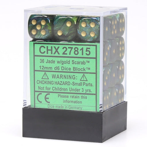 Chessex 27815 Scarab 12mm d6 Jade/gold Dice Block (36 dice) (9003739381997)