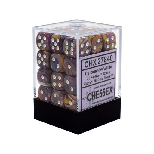 Chessex 27840 Festive 12mm d6 Carousel/white Dice Block (36 dice) (9003740070125)