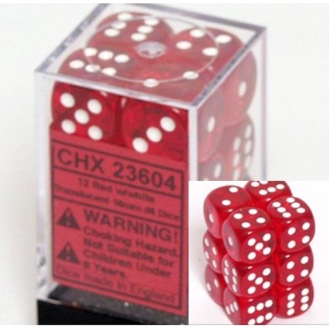 Chessex 23604 Translucent 16mm d6 Red/white Dice Block (12 dice) (9003712020717)