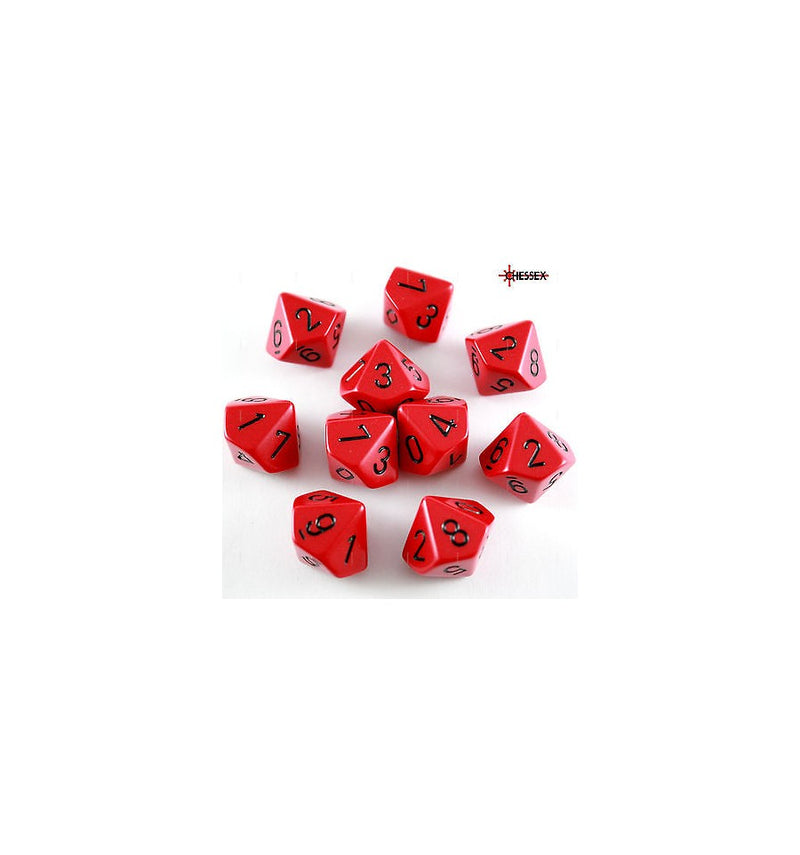 Chessex 26214 Opaque Red/black Set of Ten d10s (9003724013805)