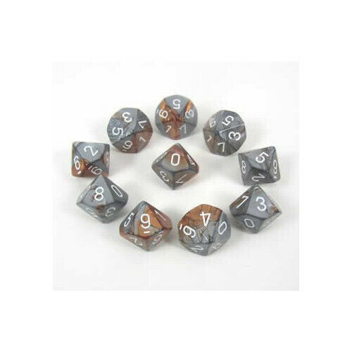 Chessex 26224 Gemini Copper-Steel/white Set of Ten d10s (9003724407021)