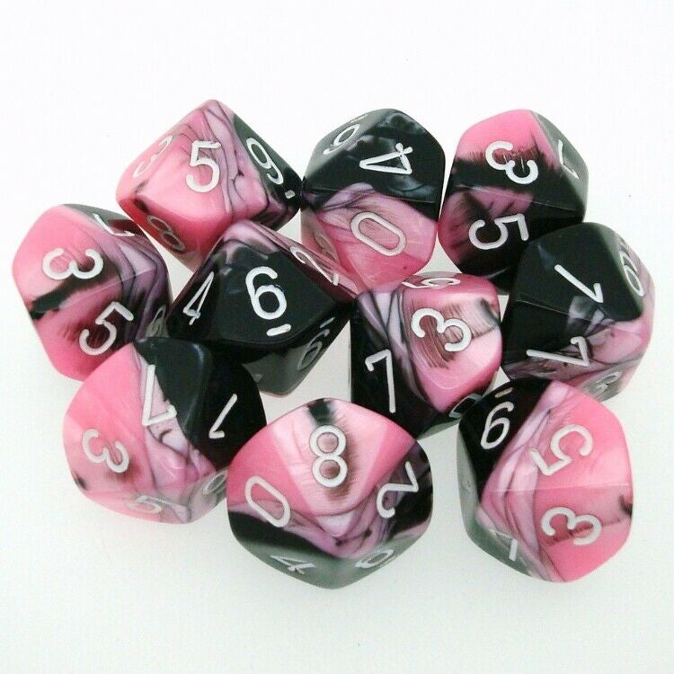 Chessex 26230 Gemini Black-Pink/white Set of Ten d10s (9003724669165)