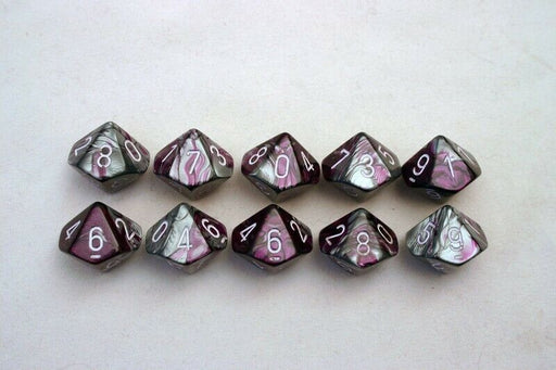 Chessex 26232 Gemini Purple-Steel/white Set of Ten d10s (9003724767469)