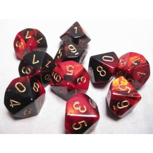 Chessex 26233 Gemini Black-Red/gold Set of Ten d10s (9003724800237)