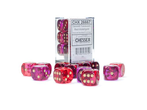 Chessex 26667 Gemini 16mm d6 Translucent Red-Violet/gold Dice Block (9003747049709)