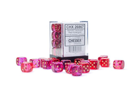 Chessex 26867 Gemini 12mm d6 Translucent Red-Violet/gold Dice Block (9003747279085)