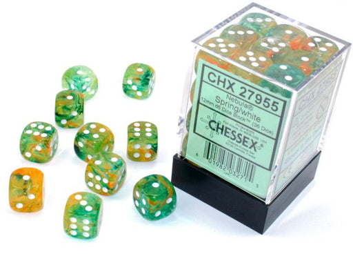 Chessex 27955 Nebula 12mm d6 Spring/white Luminary Dice Block (36 dice) (9003745116397)