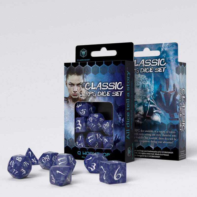 Q Workshop SCLE12 Classic RPG Cobalt & white Dice Set (9003912921325)